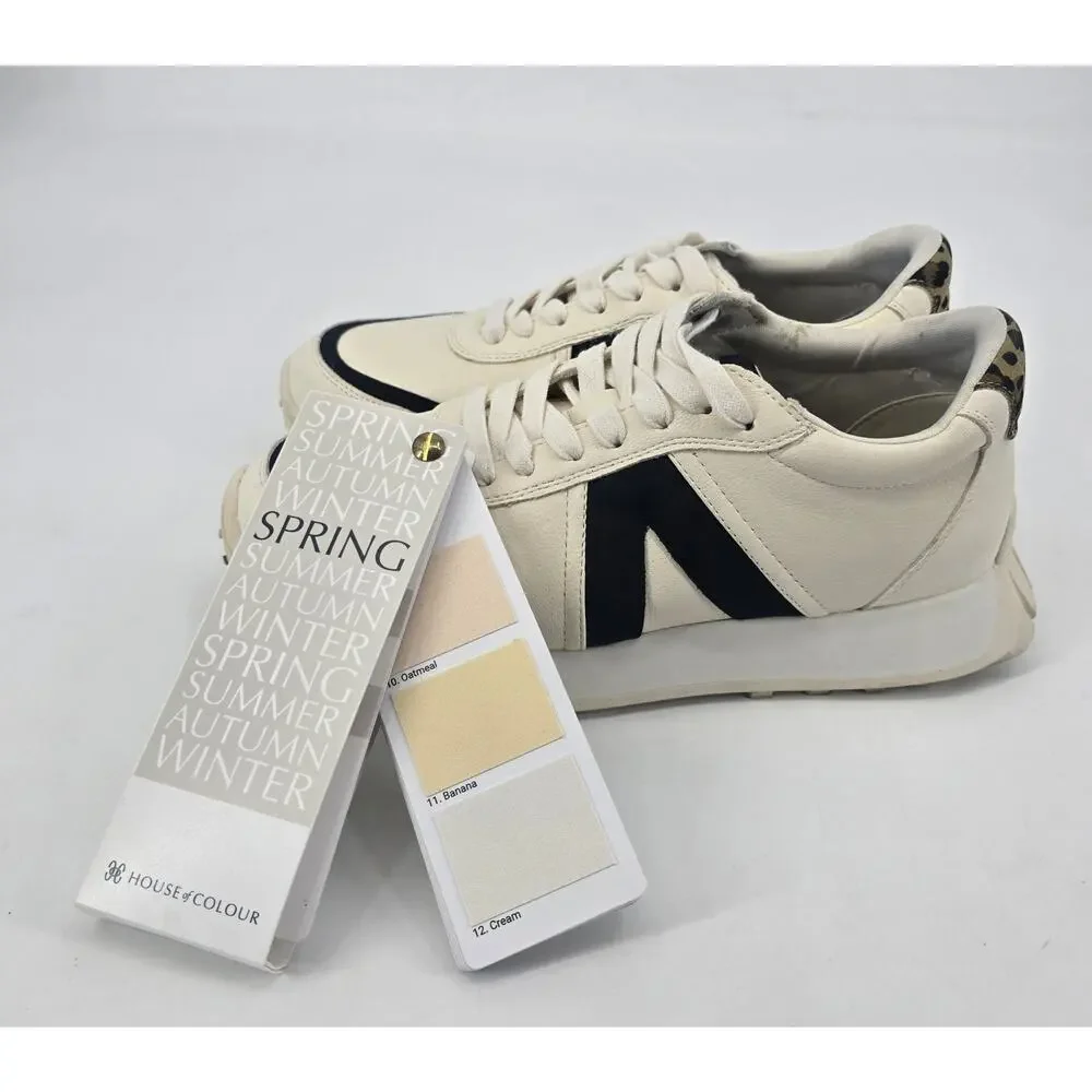 MIA Town Sneakers Womens 8 Cream Black Leopard Neutral Casual Athleisure Shoe‎